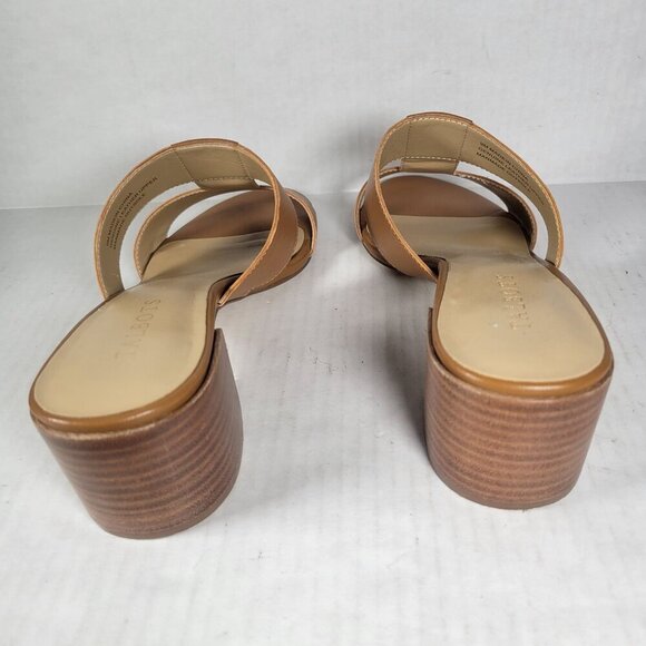 Talbots Women Tilly Nappa Work Casual Tan Leather Block Heel Sandals Size 9M - Picture 3 of 6